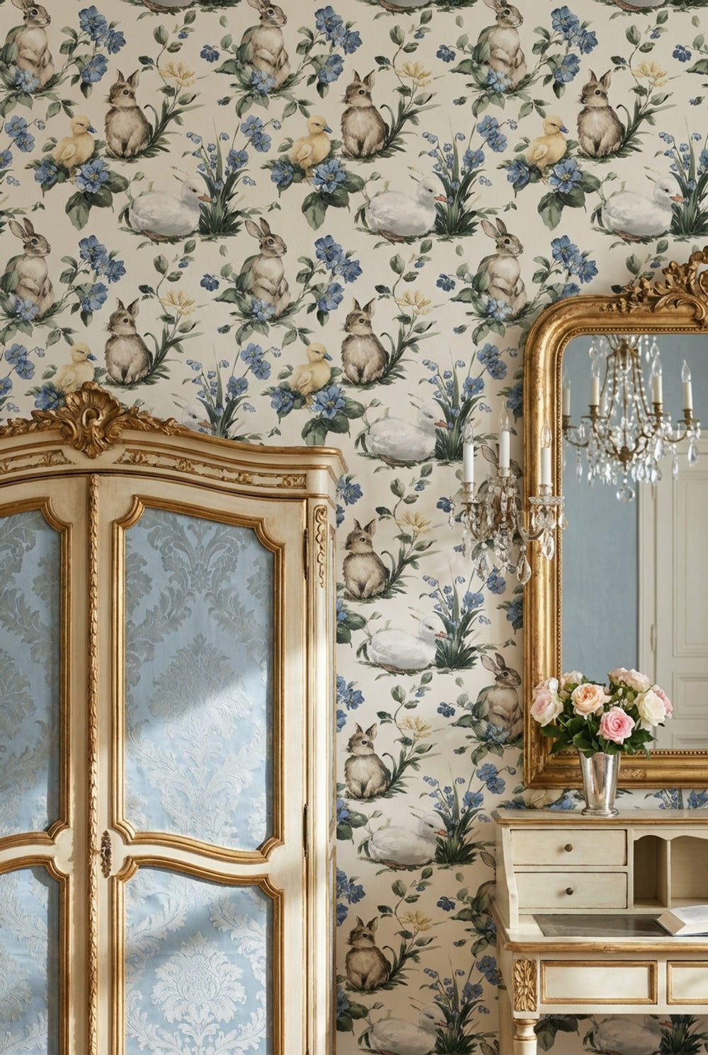 Vintage Wallpaper Rabbit Removable Ducklings Wall Mural