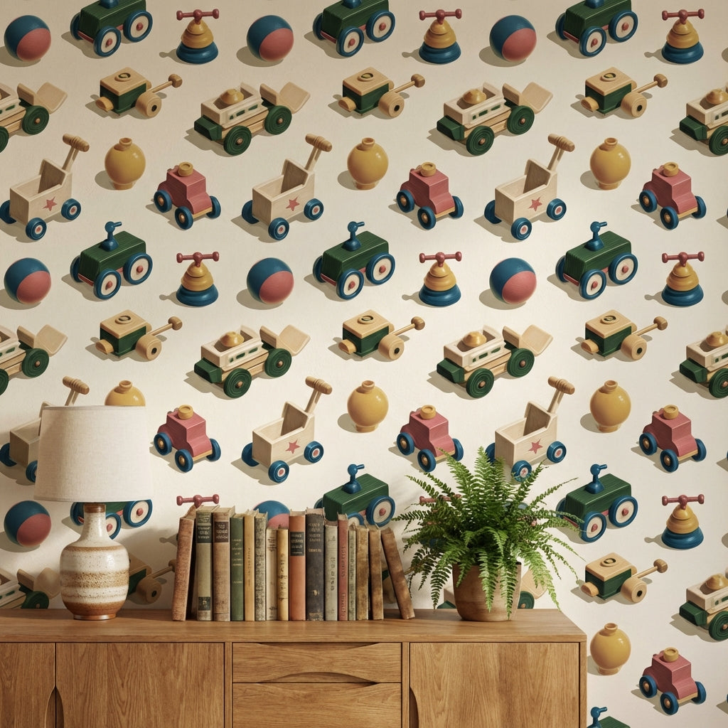 Vintage Toys Wallpaper Geometric Abstract Mural