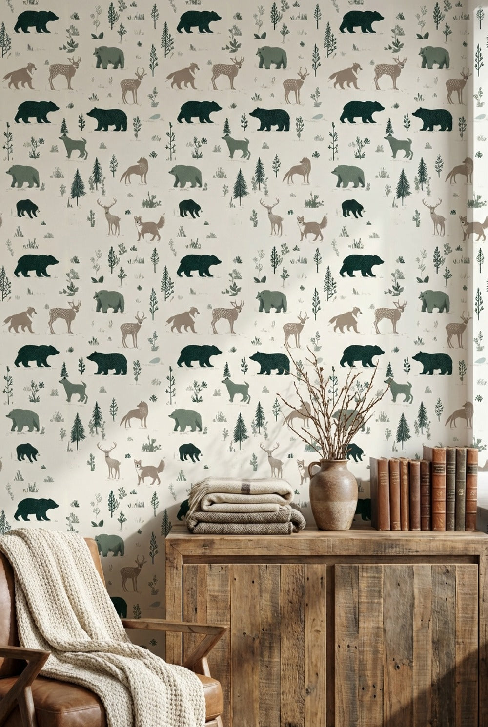 Shades Of Green Wallpaper Minimalist Forest Wall Decor