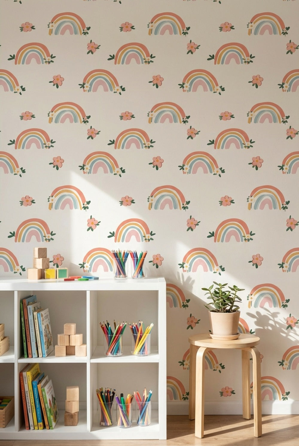 Whimsical Rainbow Wallpaper Playful Pastel Decorative Mural