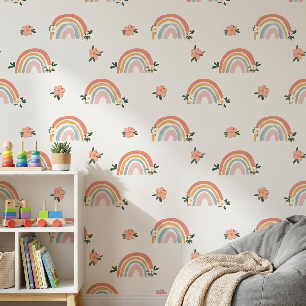 Whimsical Rainbow Wallpaper Playful Pastel Decorative Mural