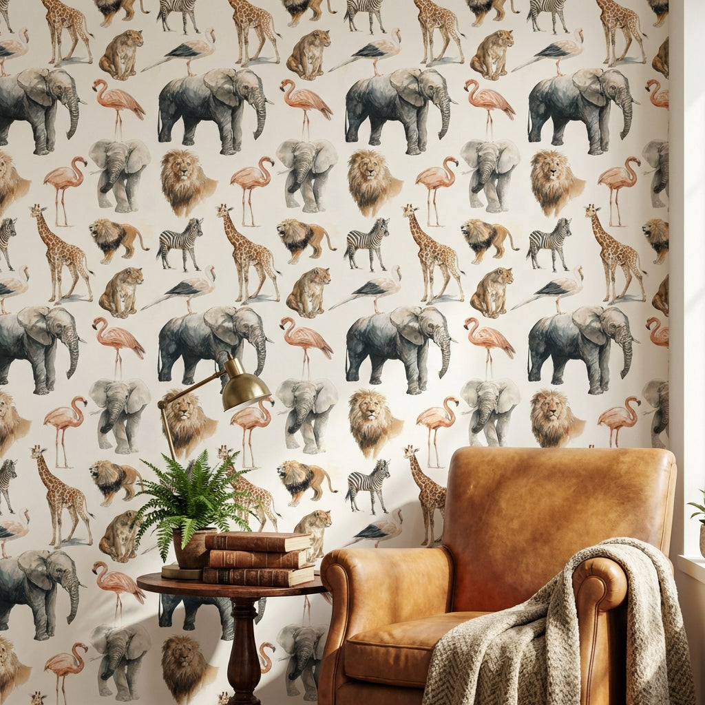 Safari Wildlife Wallpaper Animals Removable Eclectic Wall Double Roll
