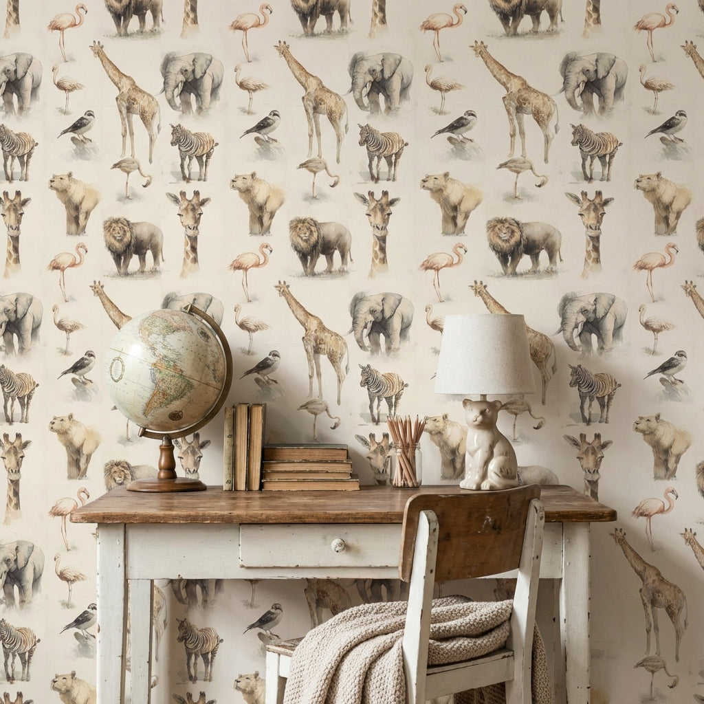 Watercolor Animals Wallpaper Safari Wildlife Removable Wall Decor