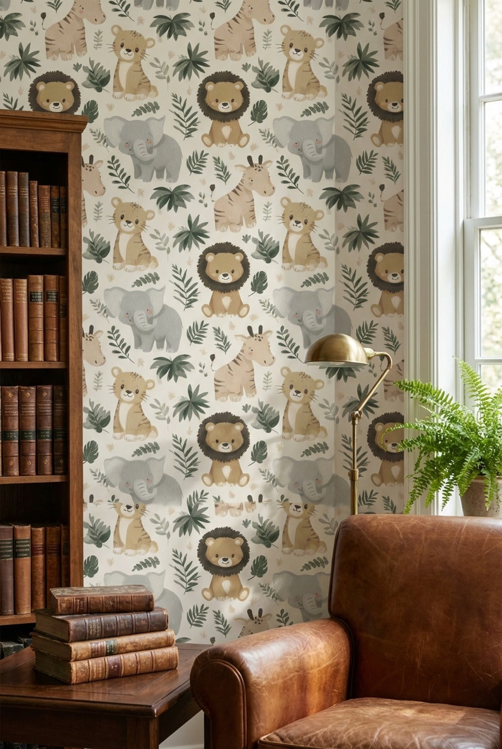 Jungle Animals Wallpaper Cartoon Playful Decorative Mural