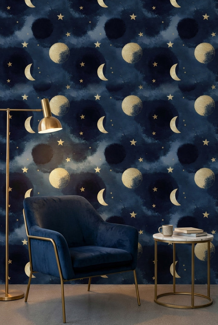 Celestial Wallpaper Stars Moon Decorative Mural