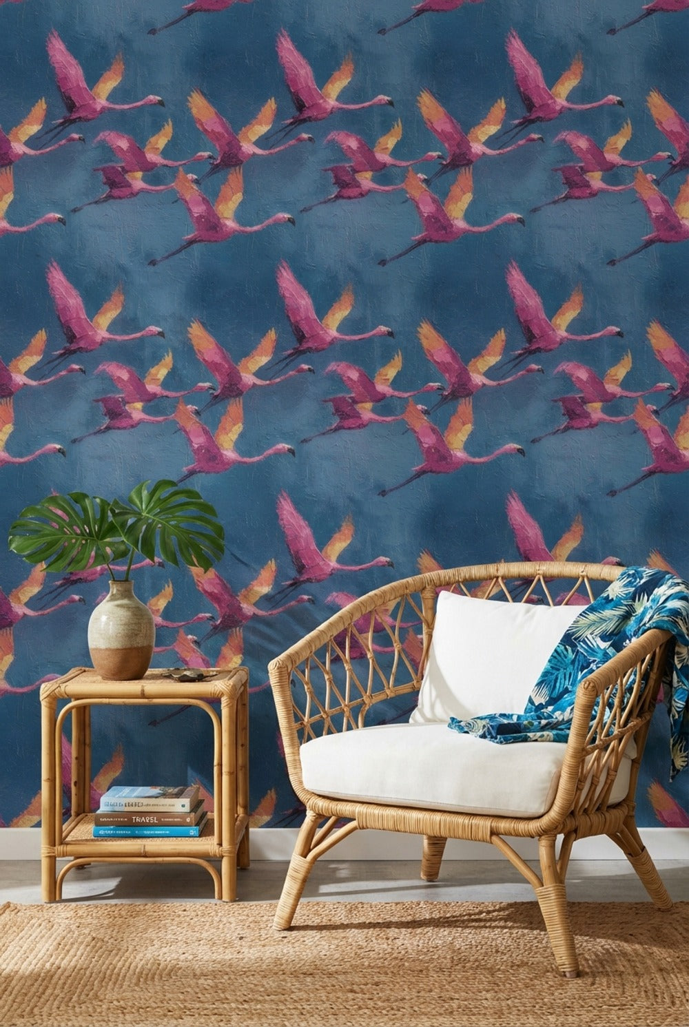 Flamingos Wallpaper Abstract Removable Blue Wall Double Roll