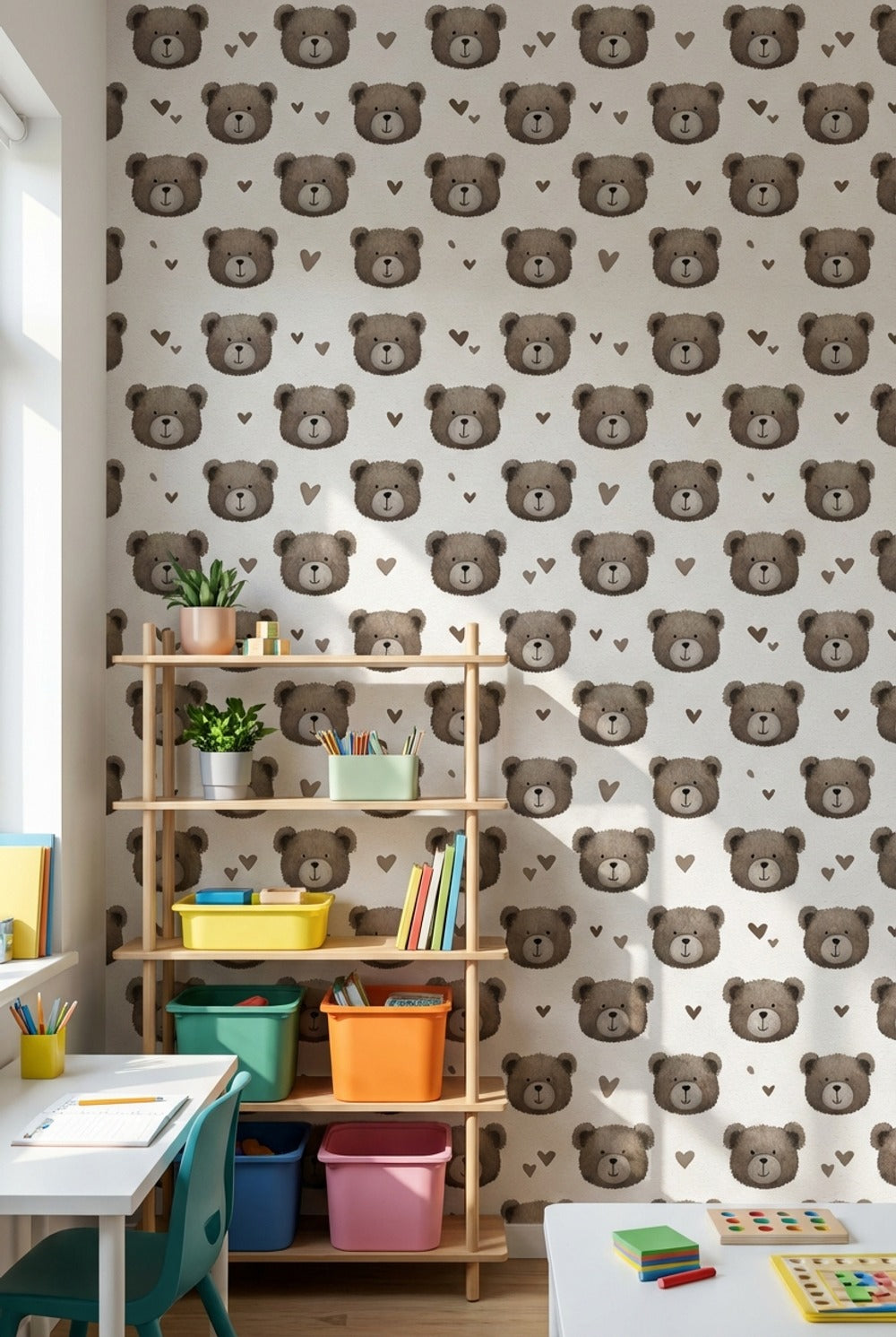 Bear Wallpaper Hearts Cute Wall Decor