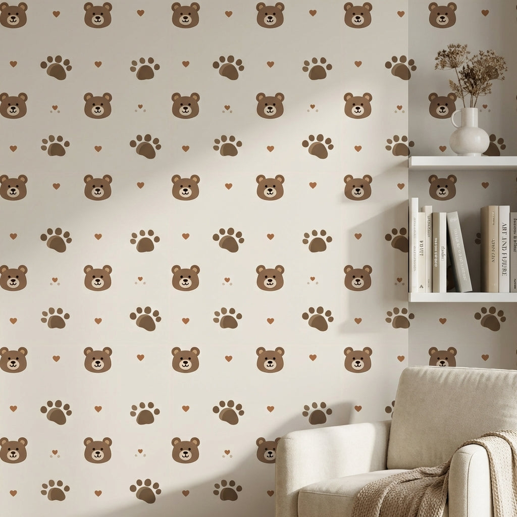 Bears Wallpaper Cartoon Hearts Removable Wall Decor