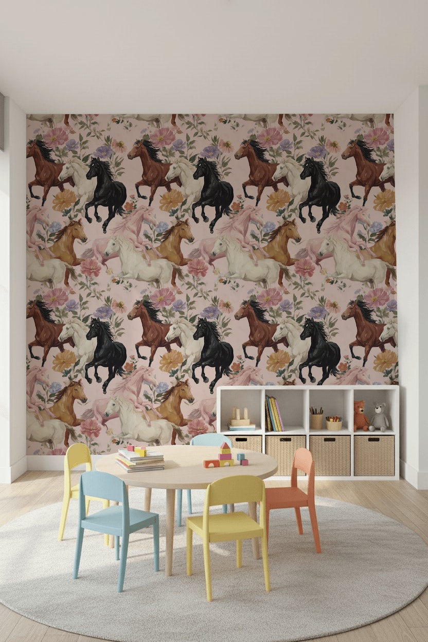 Horses Wallpaper Flowers Removable Abstract Wall Decor