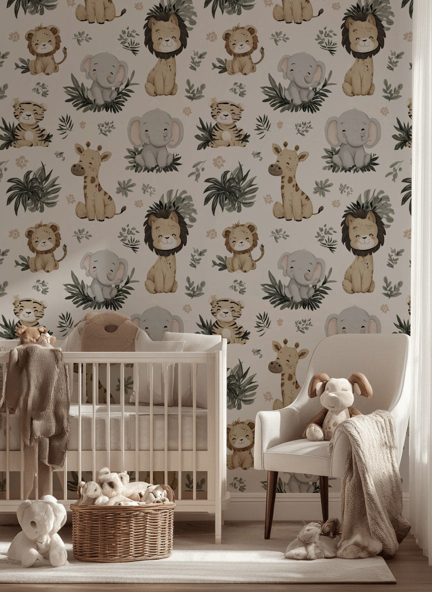 Animals Wallpaper Cartoon Playful Decorative Mural