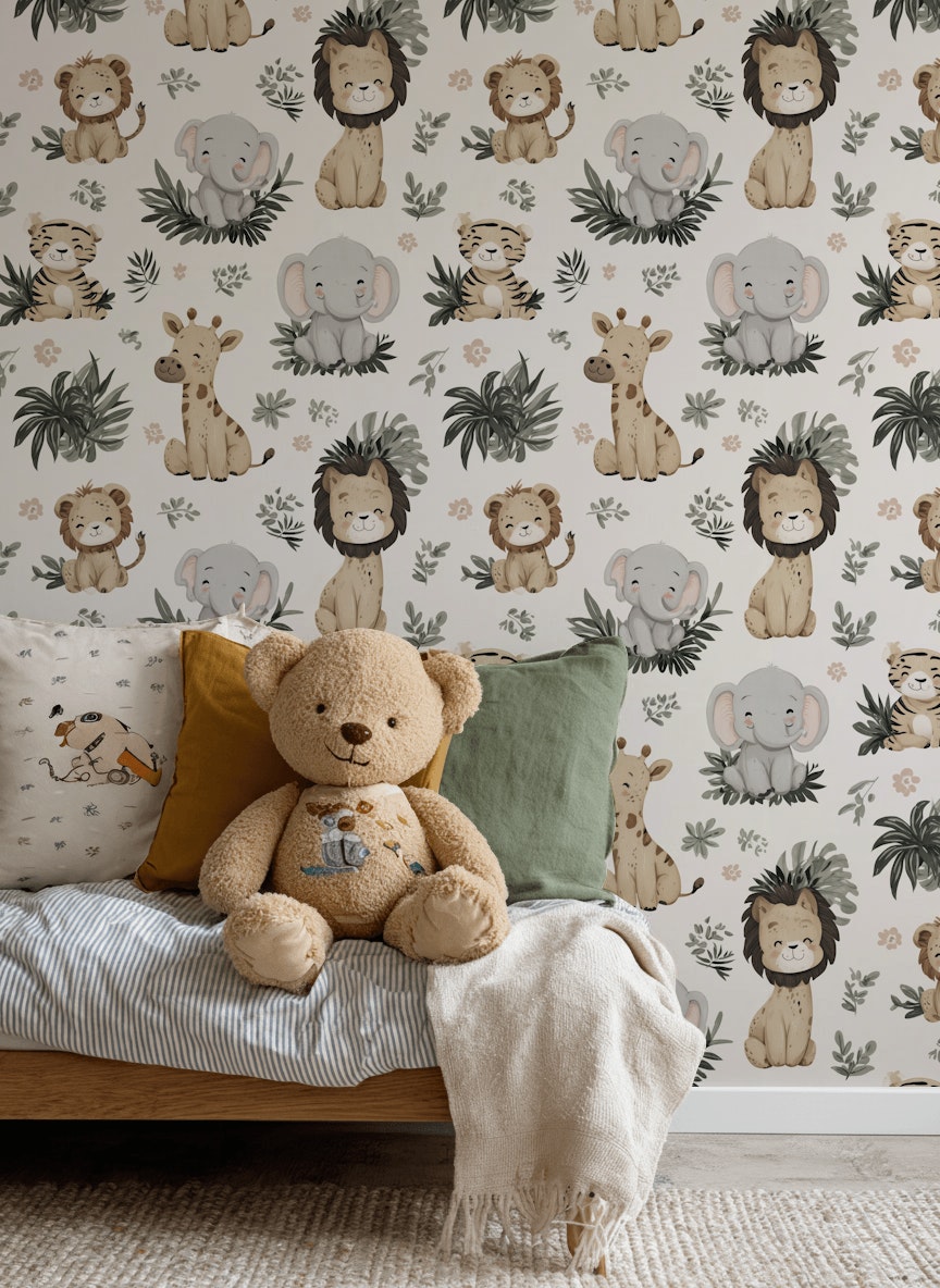 Animals Wallpaper Cartoon Playful Decorative Mural