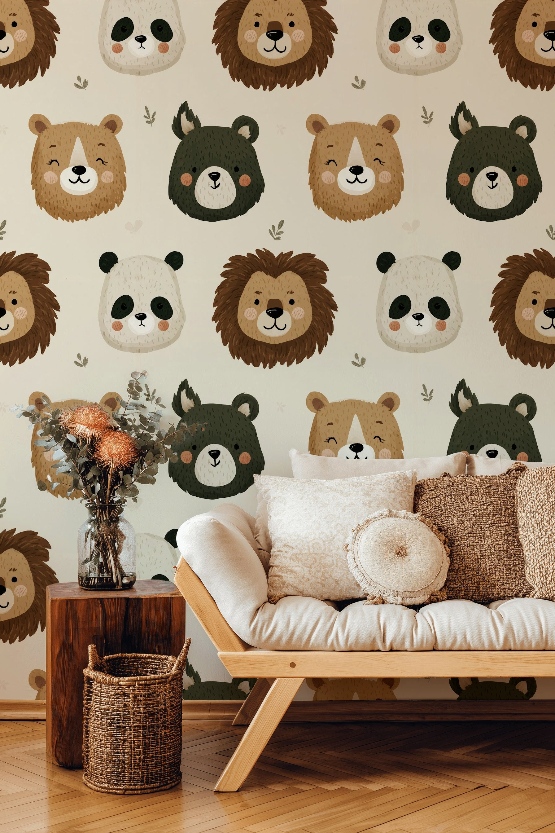 Animals Wallpaper Playful Cartoon Decorative Mural