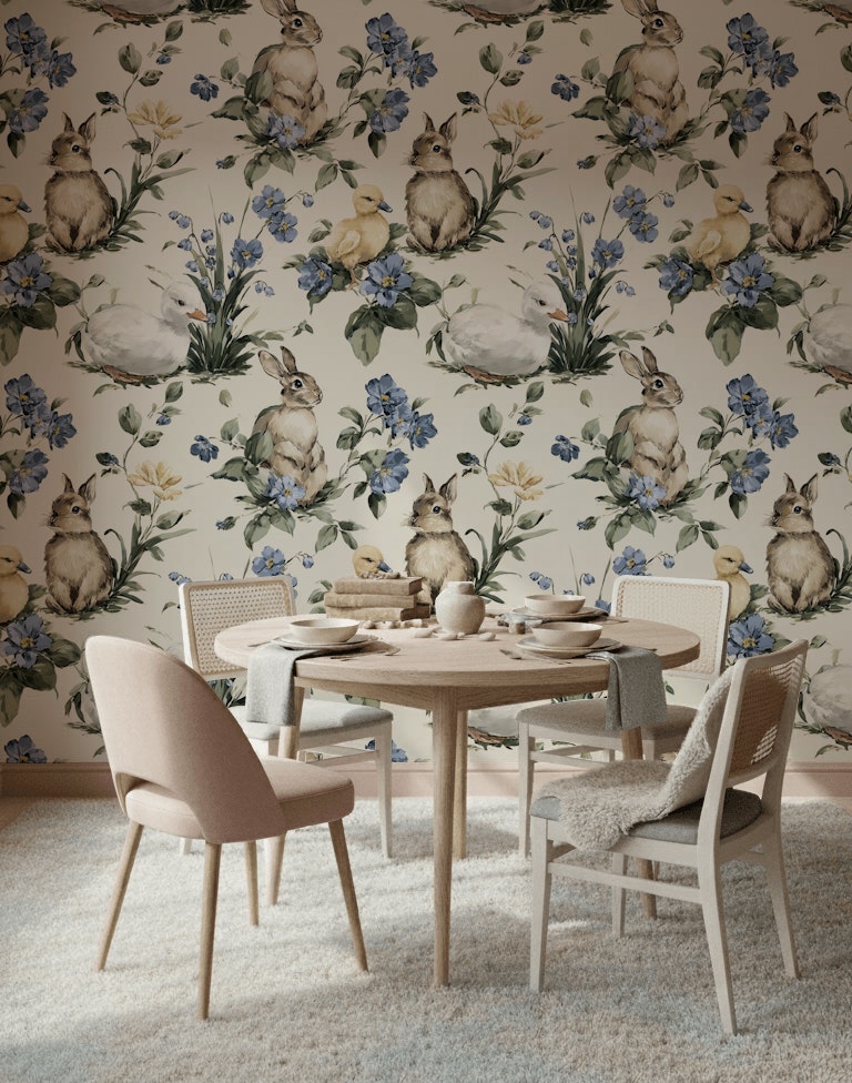 Vintage Wallpaper Rabbit Removable Ducklings Wall Mural