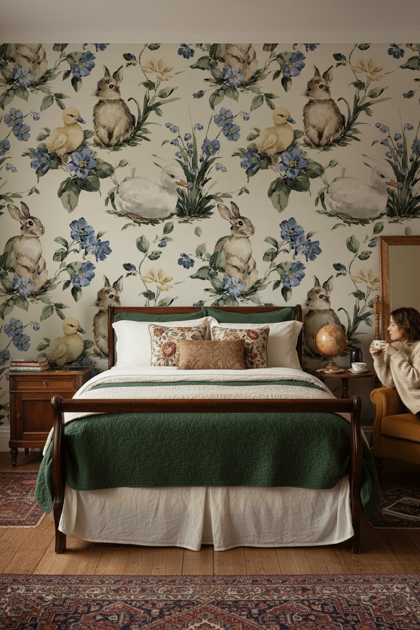 Vintage Wallpaper Rabbit Removable Ducklings Wall Mural
