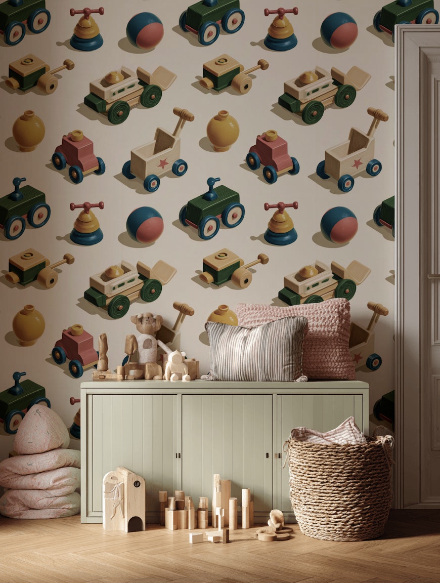 Vintage Toys Wallpaper Geometric Abstract Mural