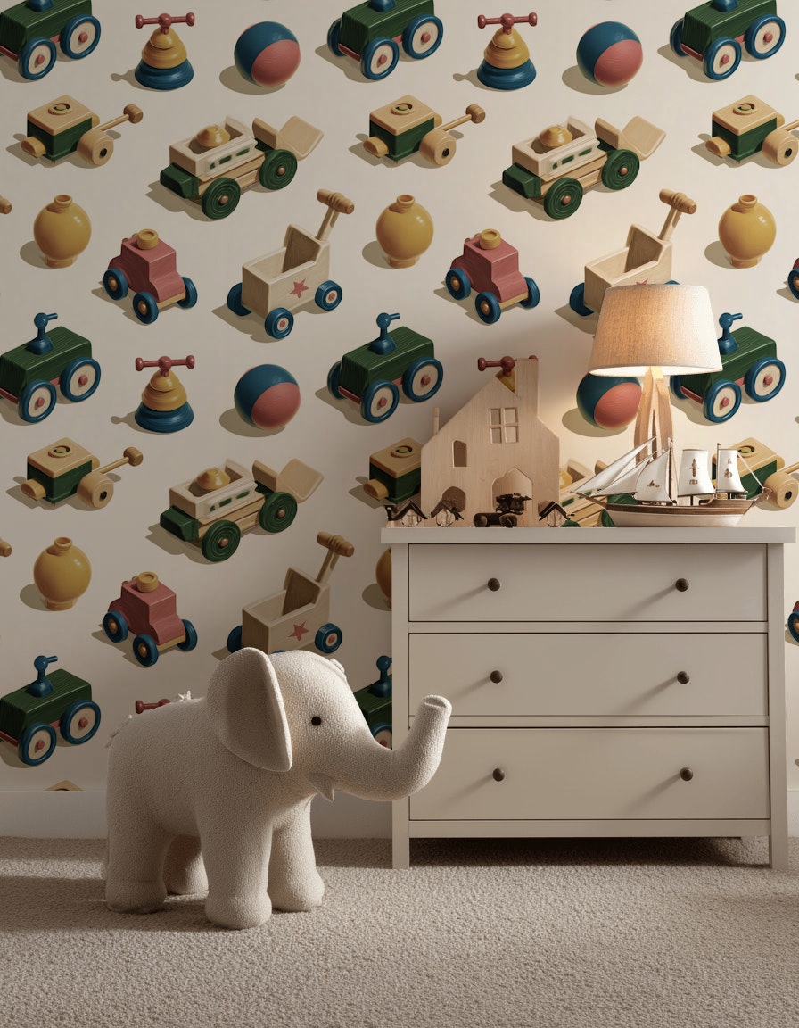 Vintage Toys Wallpaper Geometric Abstract Mural