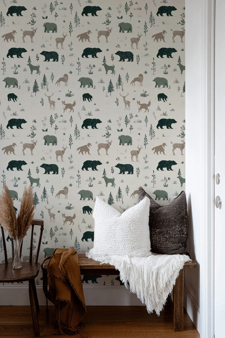 Shades Of Green Wallpaper Minimalist Forest Wall Decor