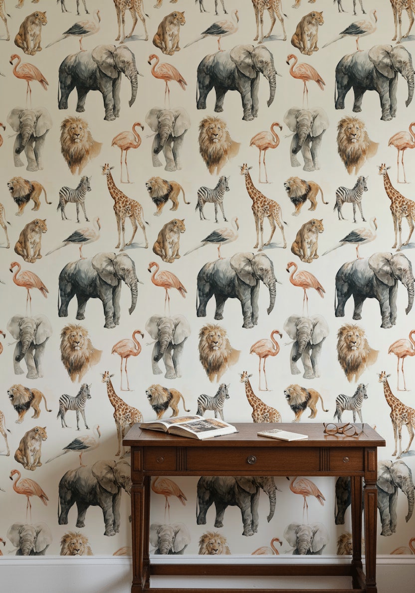 Safari Wildlife Wallpaper Animals Removable Eclectic Wall Double Roll