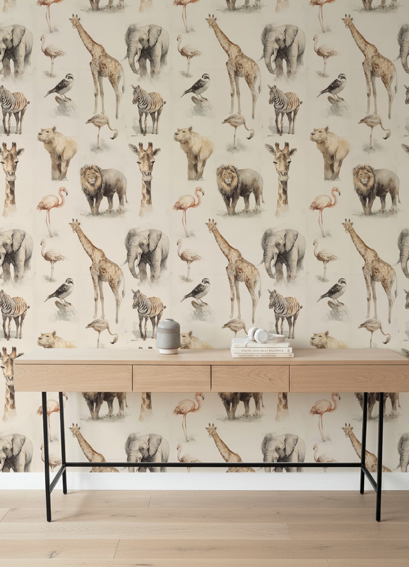 Watercolor Animals Wallpaper Safari Wildlife Removable Wall Decor