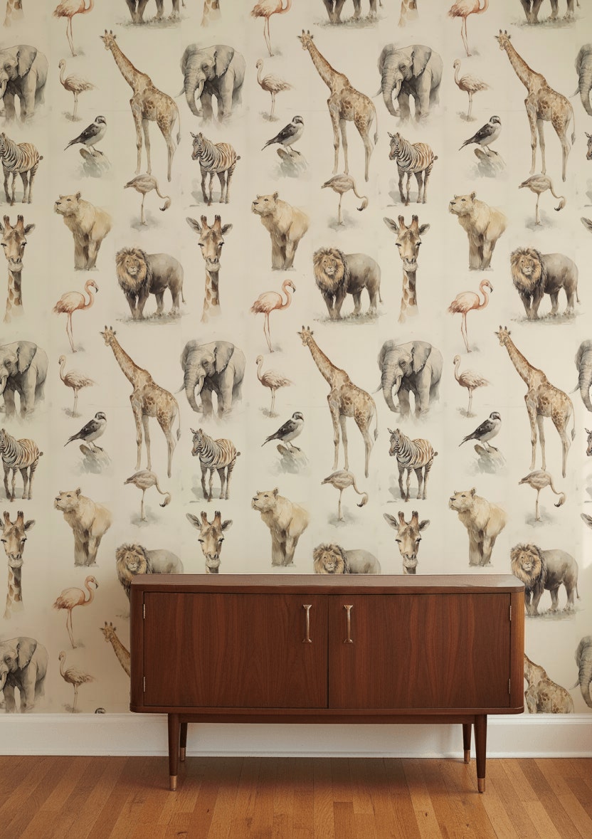 Watercolor Animals Wallpaper Safari Wildlife Removable Wall Decor