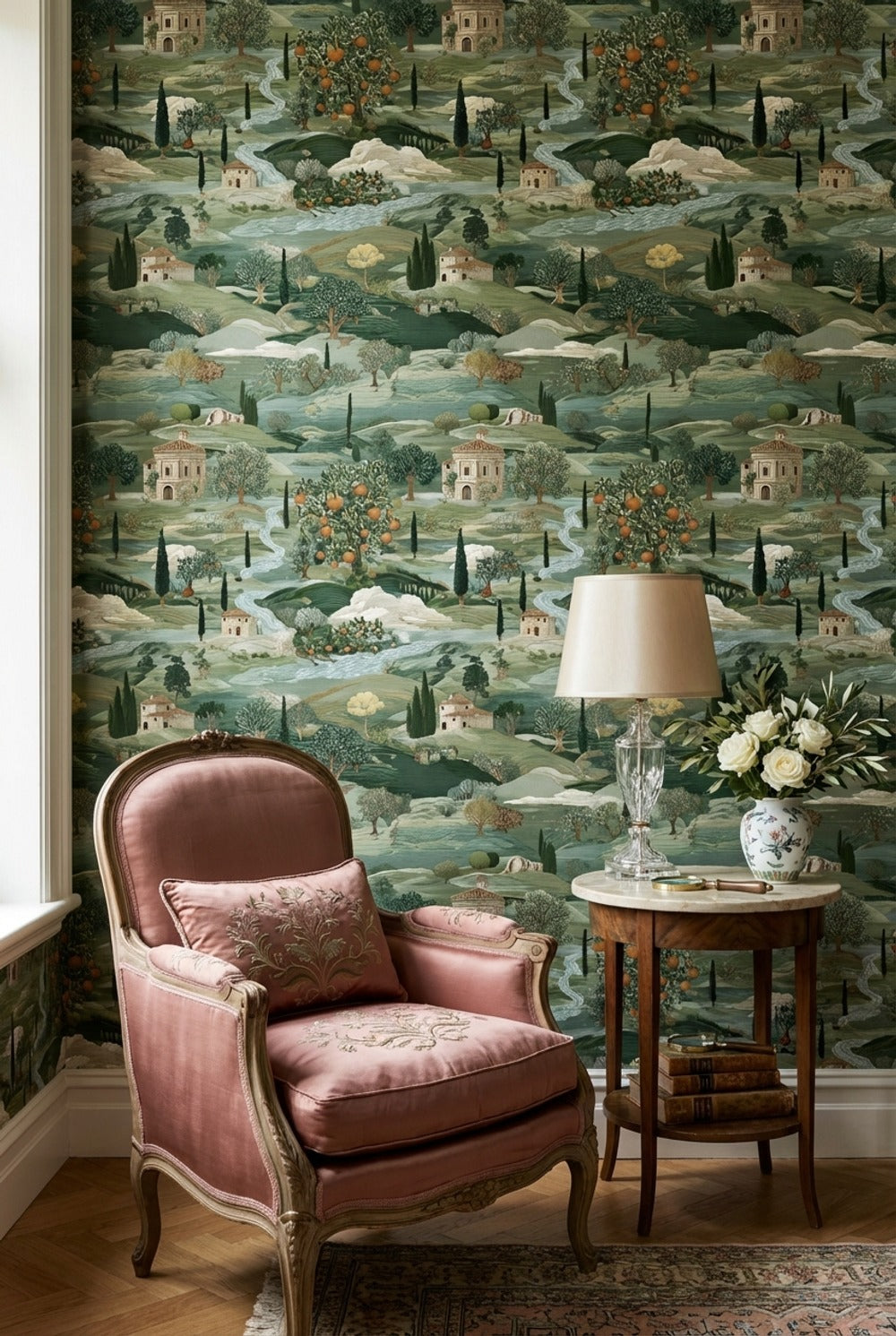 Countryside Wallpaper Vintage Green Wall Mural