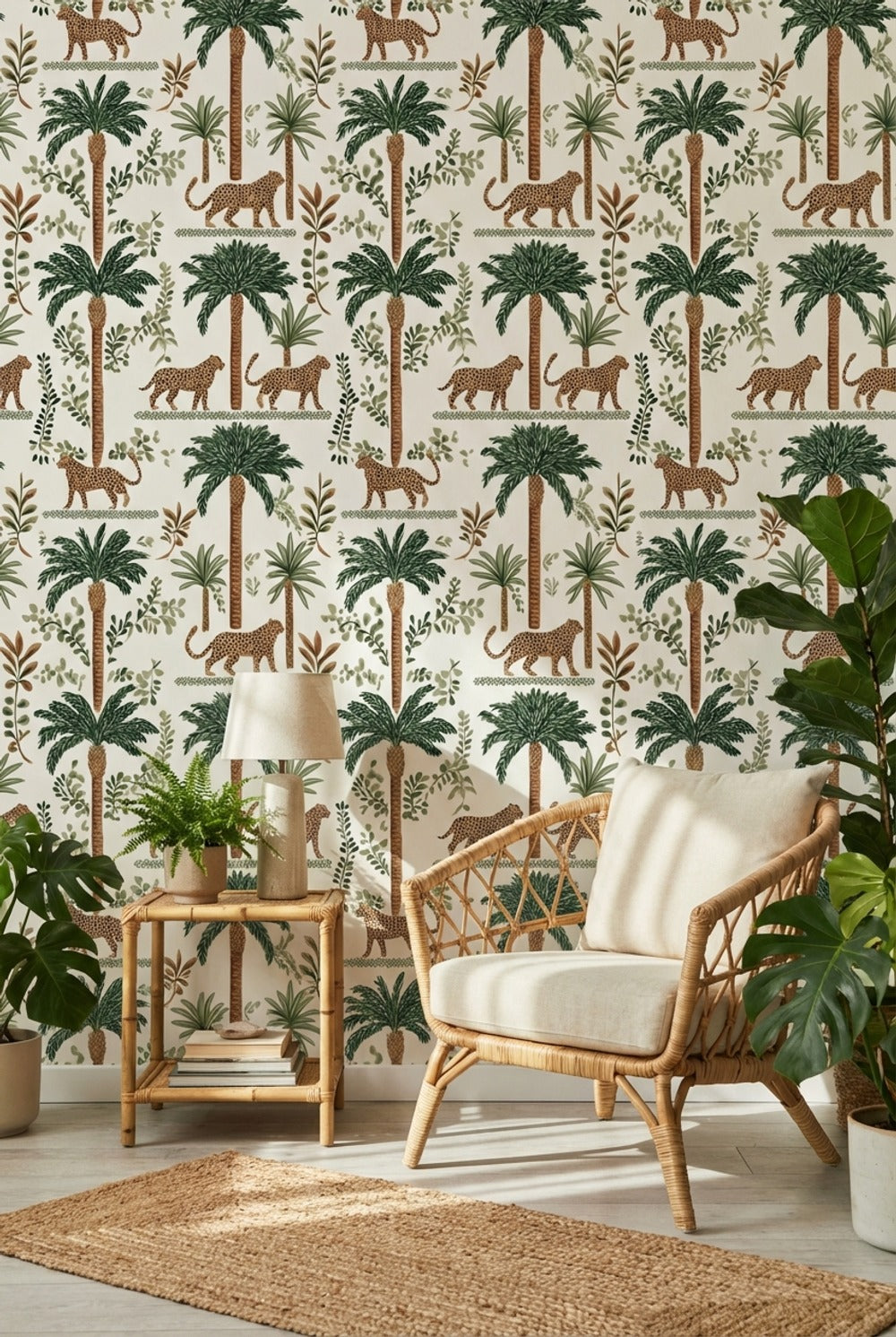 Tropical Cheetah Wallpaper Palm Trees Jungle Decorative Mural