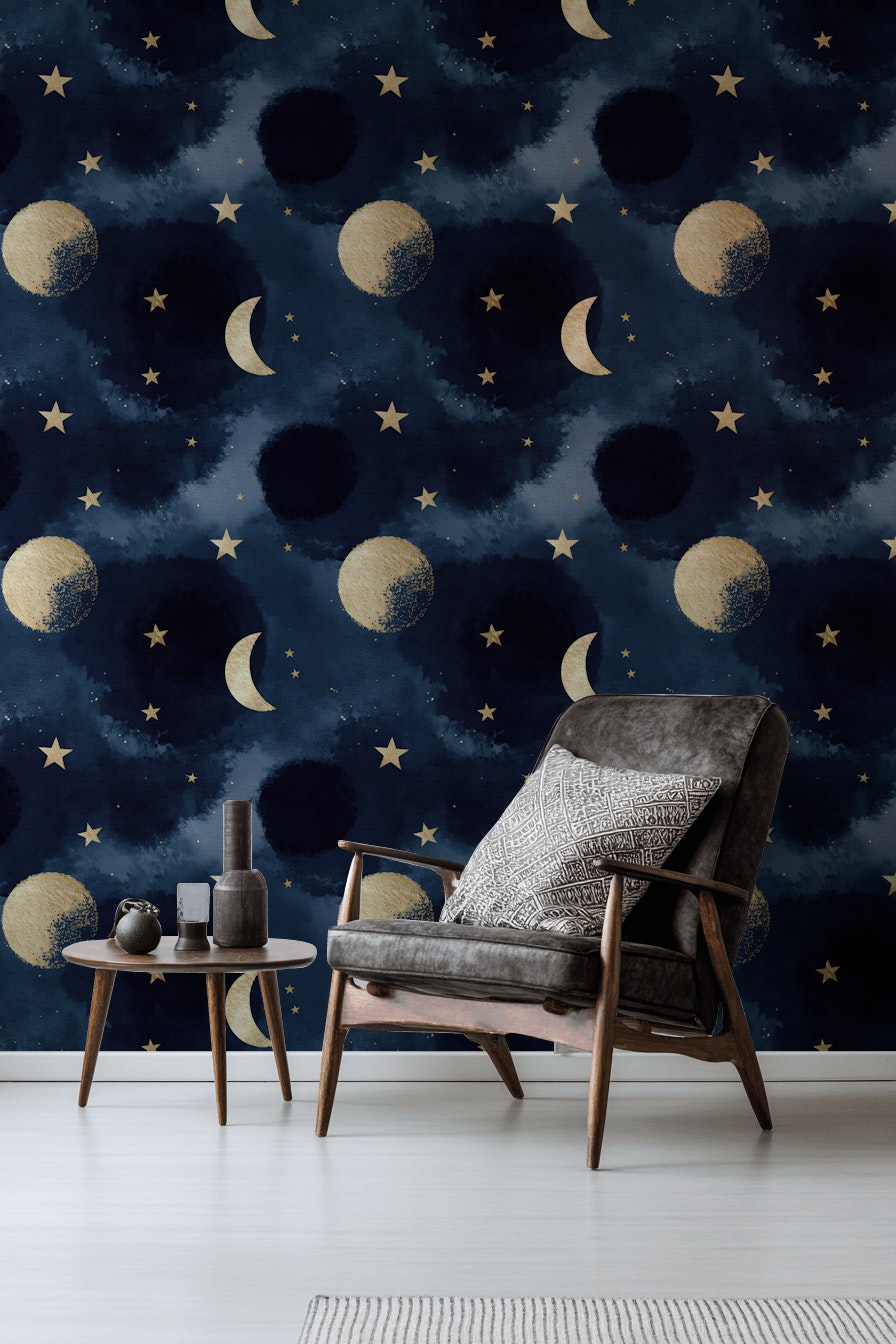 Celestial Wallpaper Stars Moon Decorative Mural