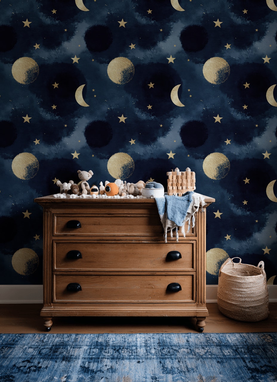 Celestial Wallpaper Stars Moon Decorative Mural