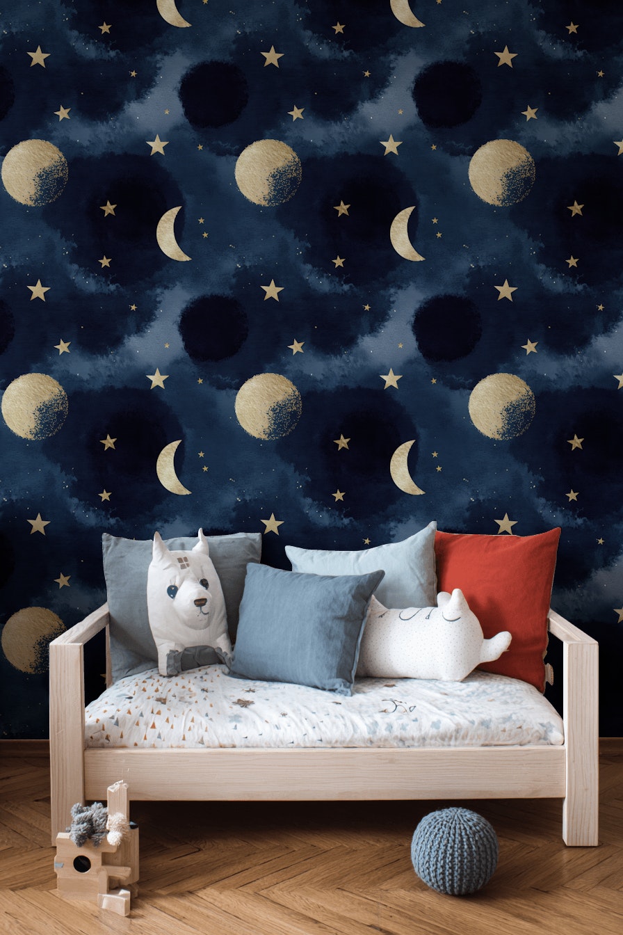 Celestial Wallpaper Stars Moon Decorative Mural