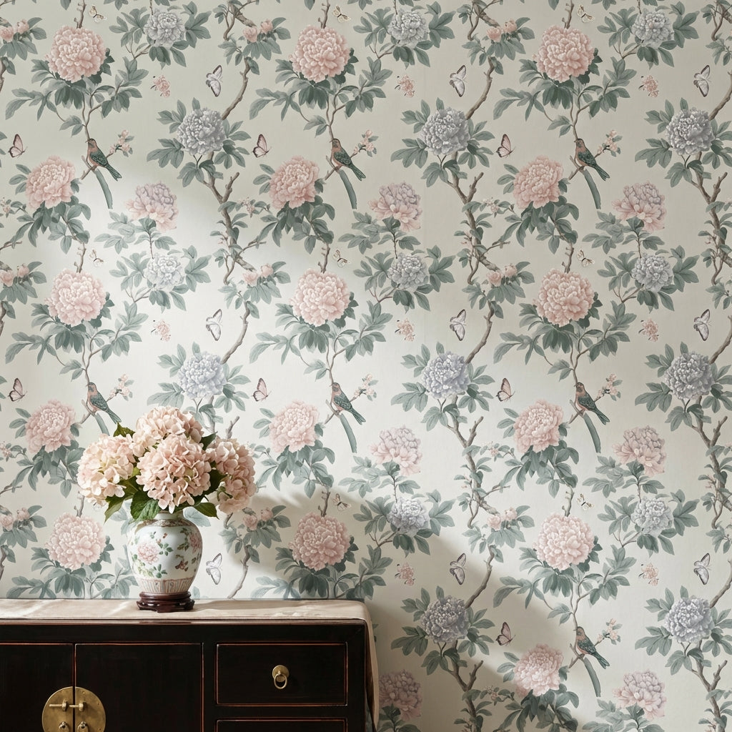 Vintage Floral Wallpaper Birds Removable Butterflies Wall Double Roll