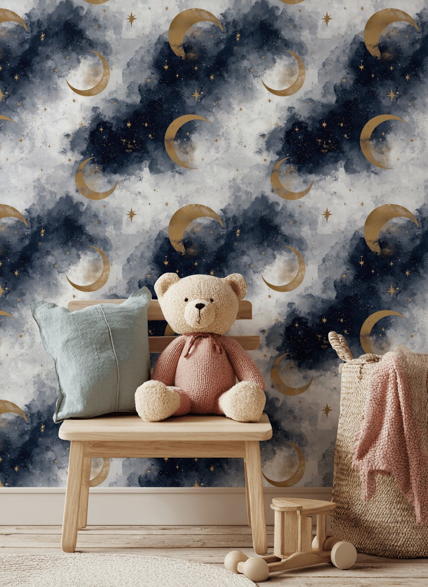 Celestial Wallpaper Moons Stars Removable Wall Decor