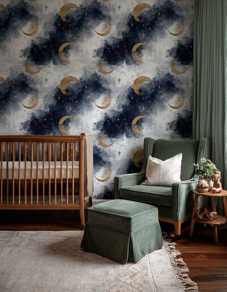 Celestial Wallpaper Moons Stars Removable Wall Decor
