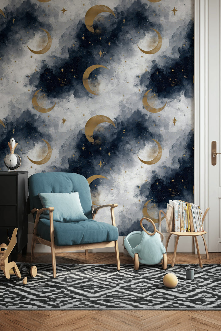 Celestial Wallpaper Moons Stars Removable Wall Decor
