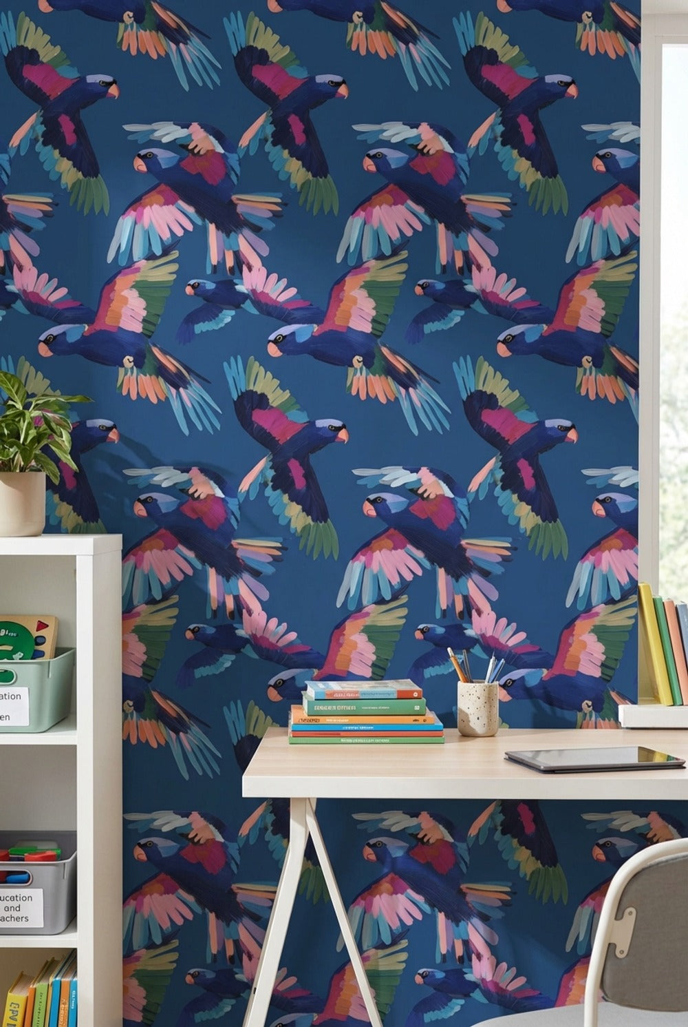 Birds Wallpaper Abstract Colorful Removable Wall Decor