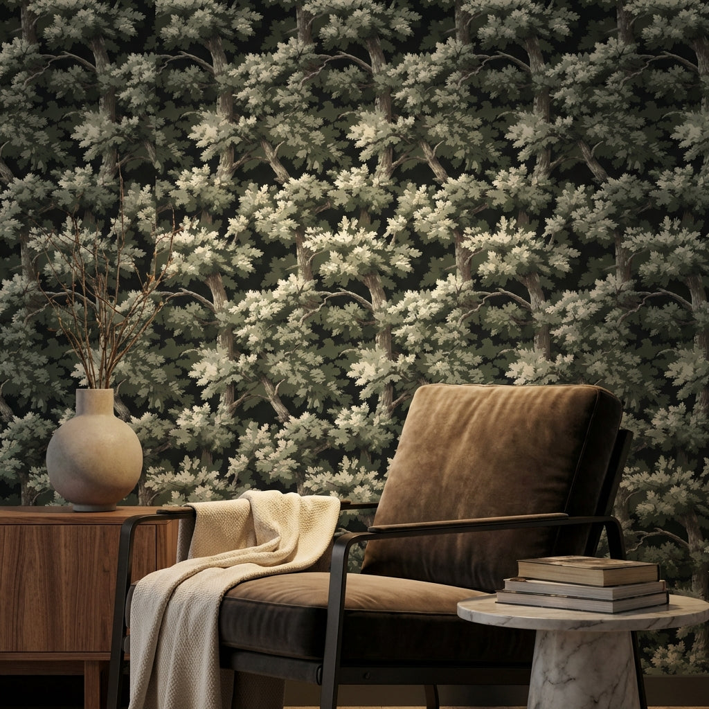 Shades Of Green Wallpaper Tree Branches Natural Wall Decor