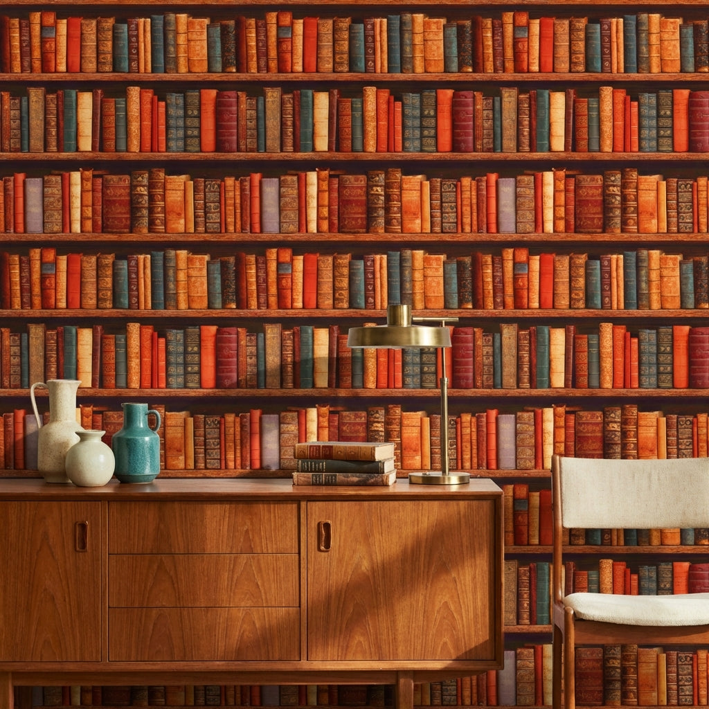 Antique Bookshelf Wallpaper Vintage Removable Library Wall Double Roll