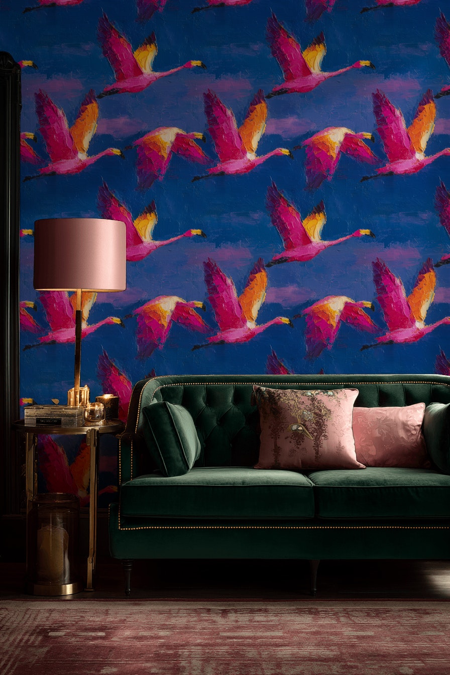 Flamingos Wallpaper Abstract Vibrant Wall Mural