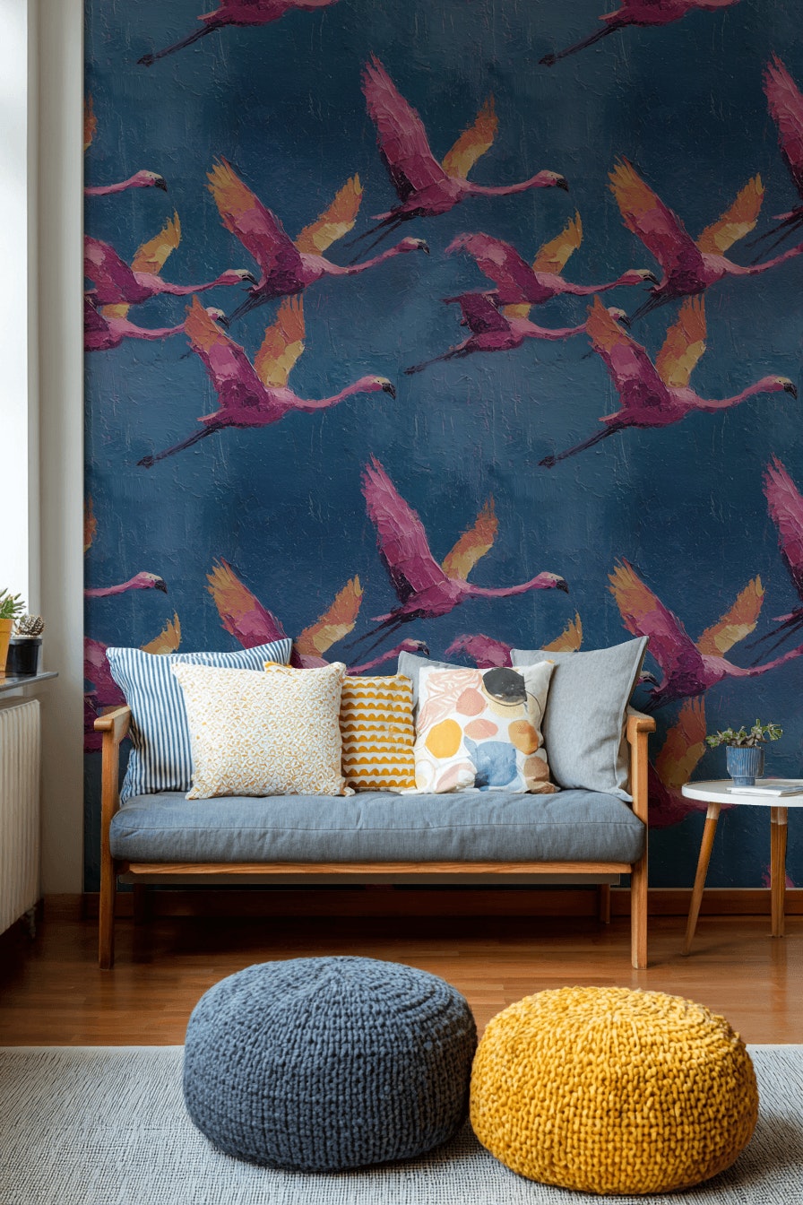 Flamingos Wallpaper Abstract Removable Blue Wall Double Roll