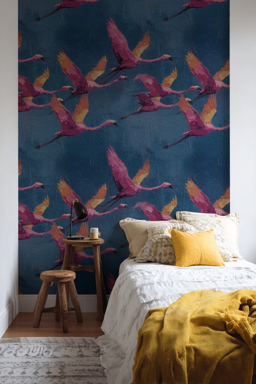 Flamingos Wallpaper Abstract Removable Blue Wall Double Roll