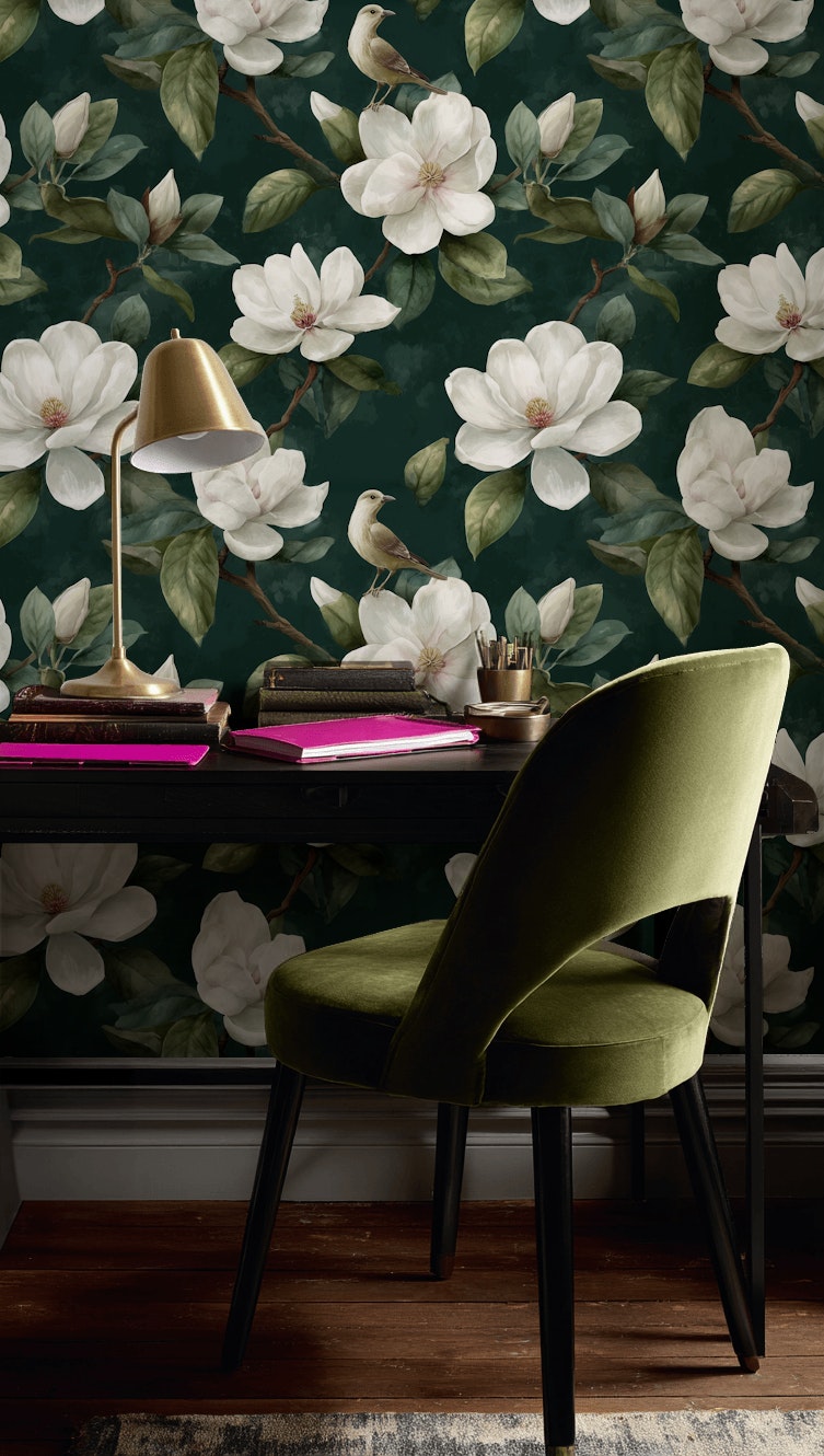 Floral Wallpaper Bird Magnolia Removable Wall Decor