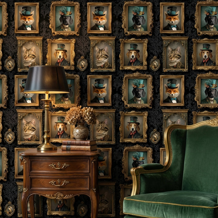 Vintage Wallpaper Animals Portraits Decorative Mural