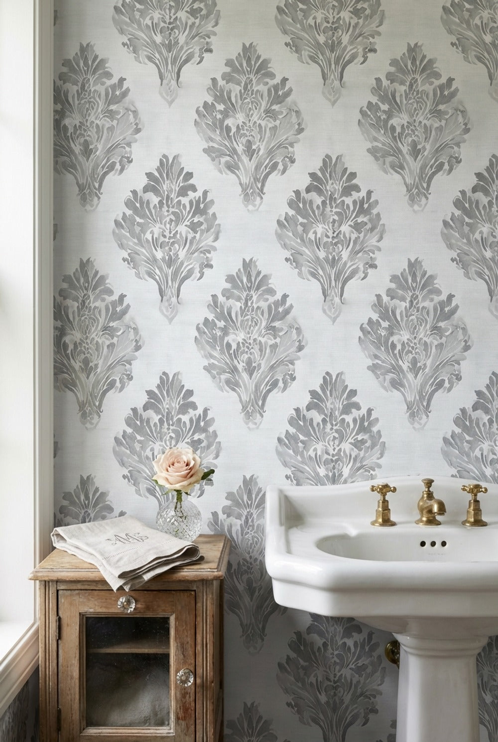 Damask Wallpaper Floral Traditional Removable Wall Decor