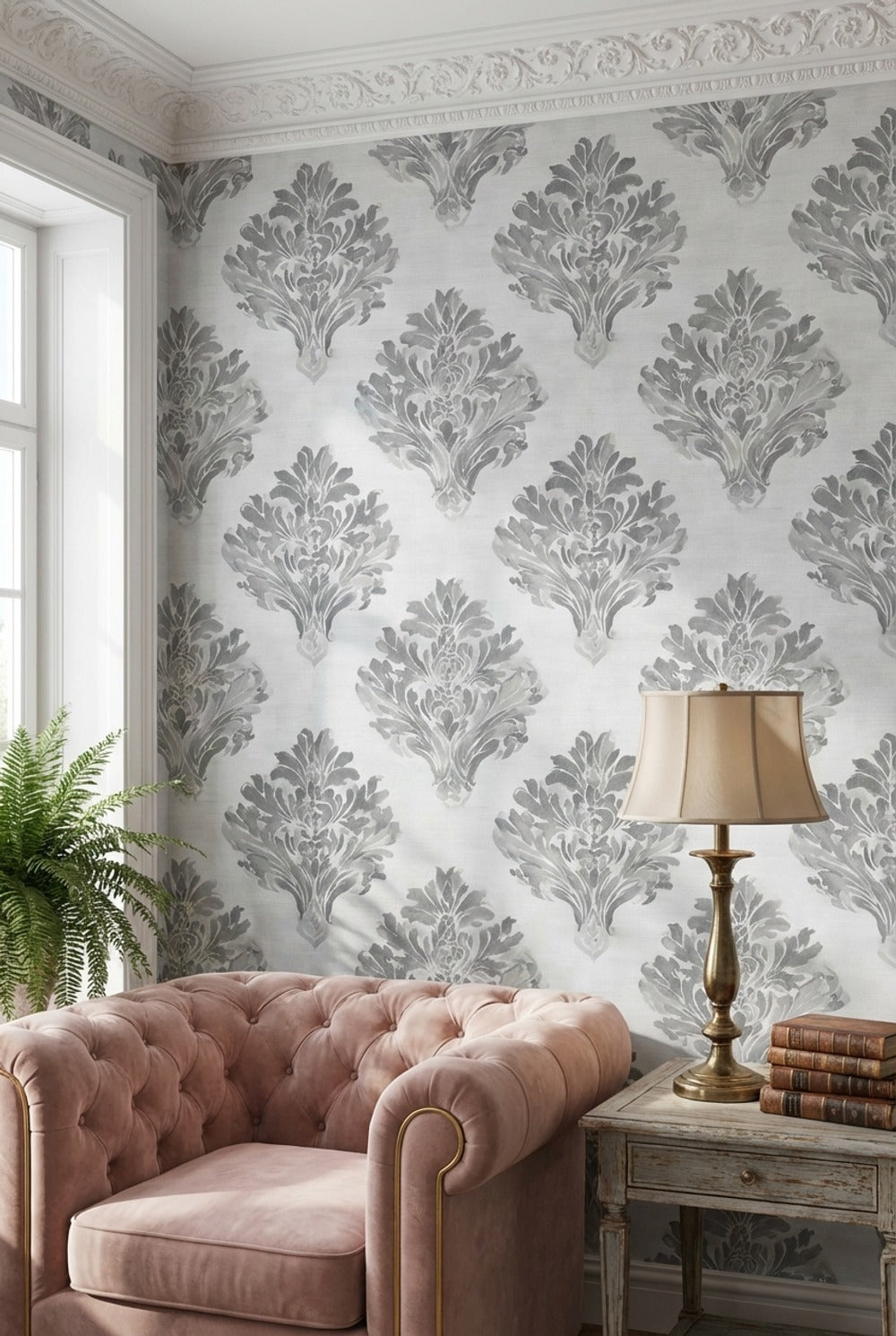 Damask Wallpaper Floral Traditional Removable Wall Decor