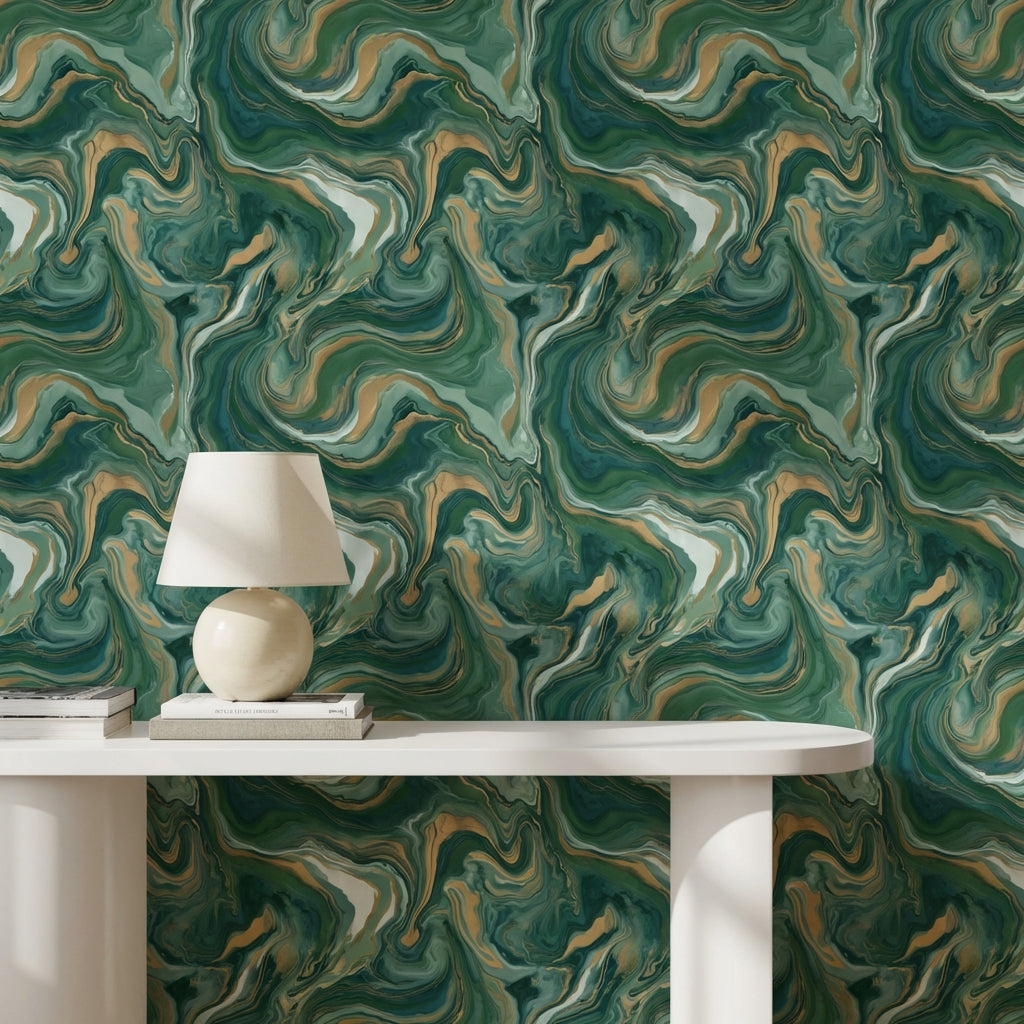 Shades Of Green Wallpaper Fluid Elegant Wall Mural