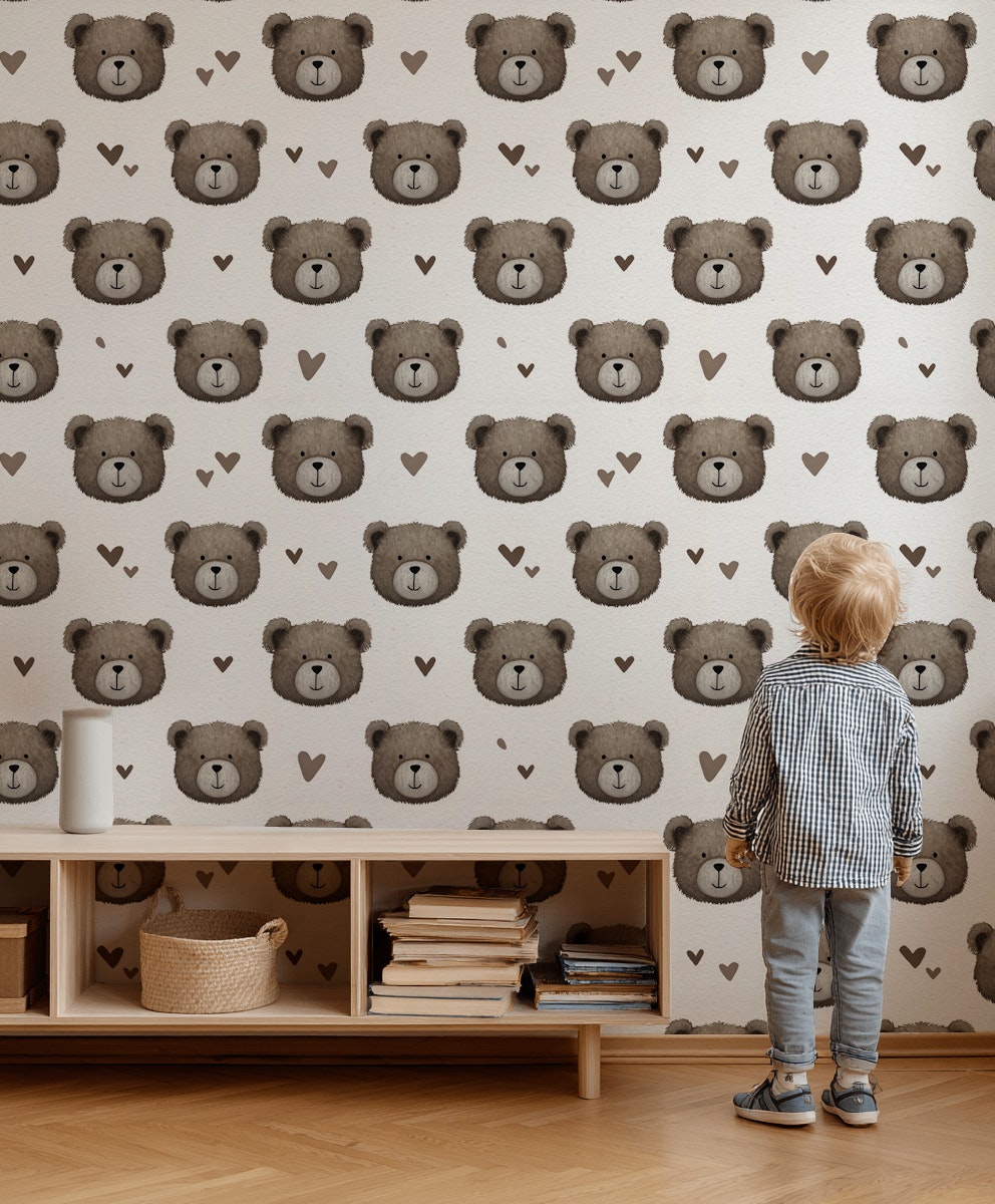 Bear Wallpaper Hearts Cute Wall Decor