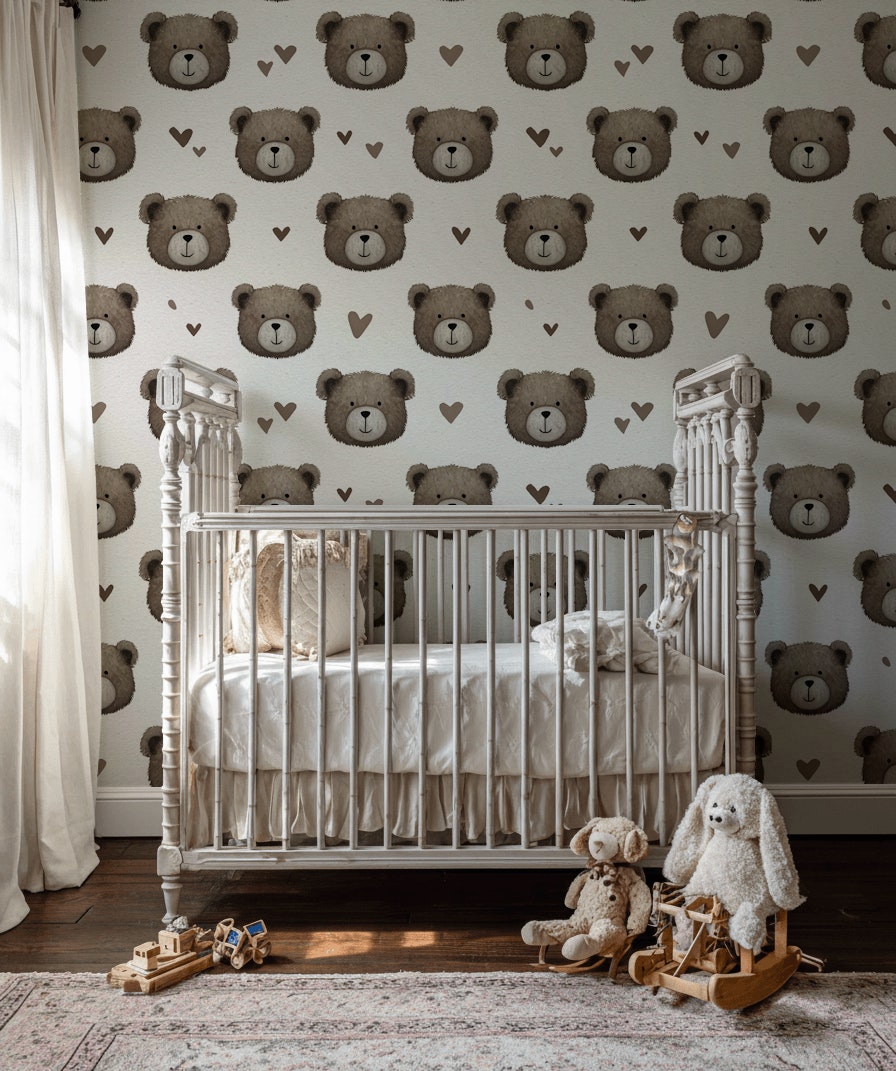 Bear Wallpaper Hearts Cute Wall Decor