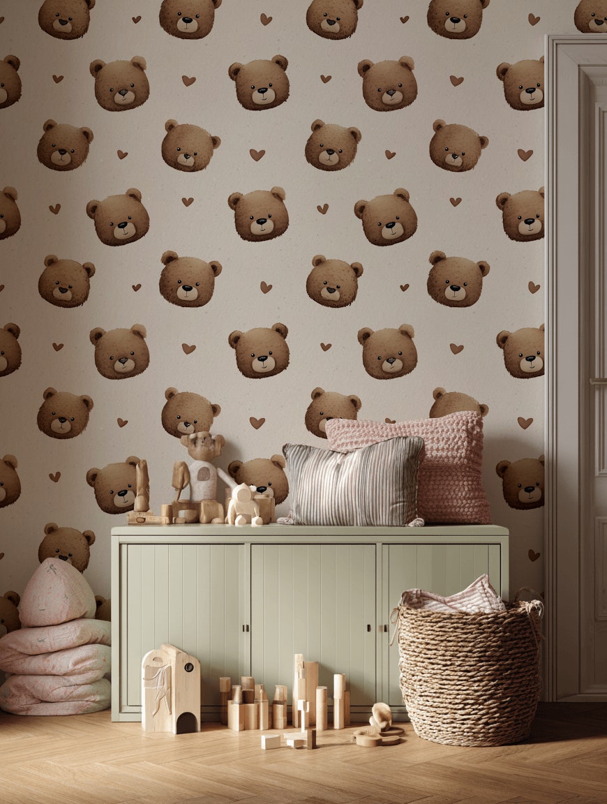 Bears Wallpaper Hearts Removable Cartoon Wall Decor