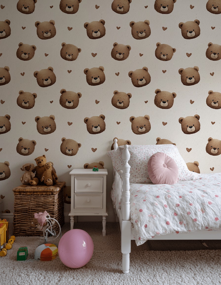 Bears Wallpaper Hearts Removable Cartoon Wall Decor