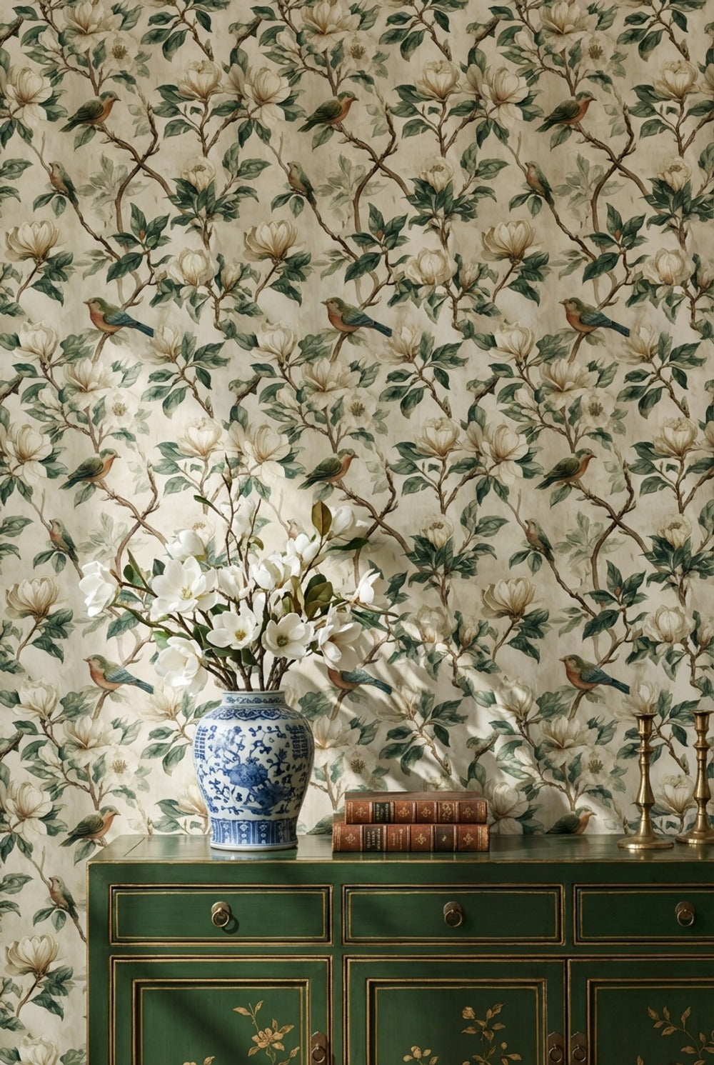 Floral Wallpaper Birds Removable Vintage Wall Double Roll