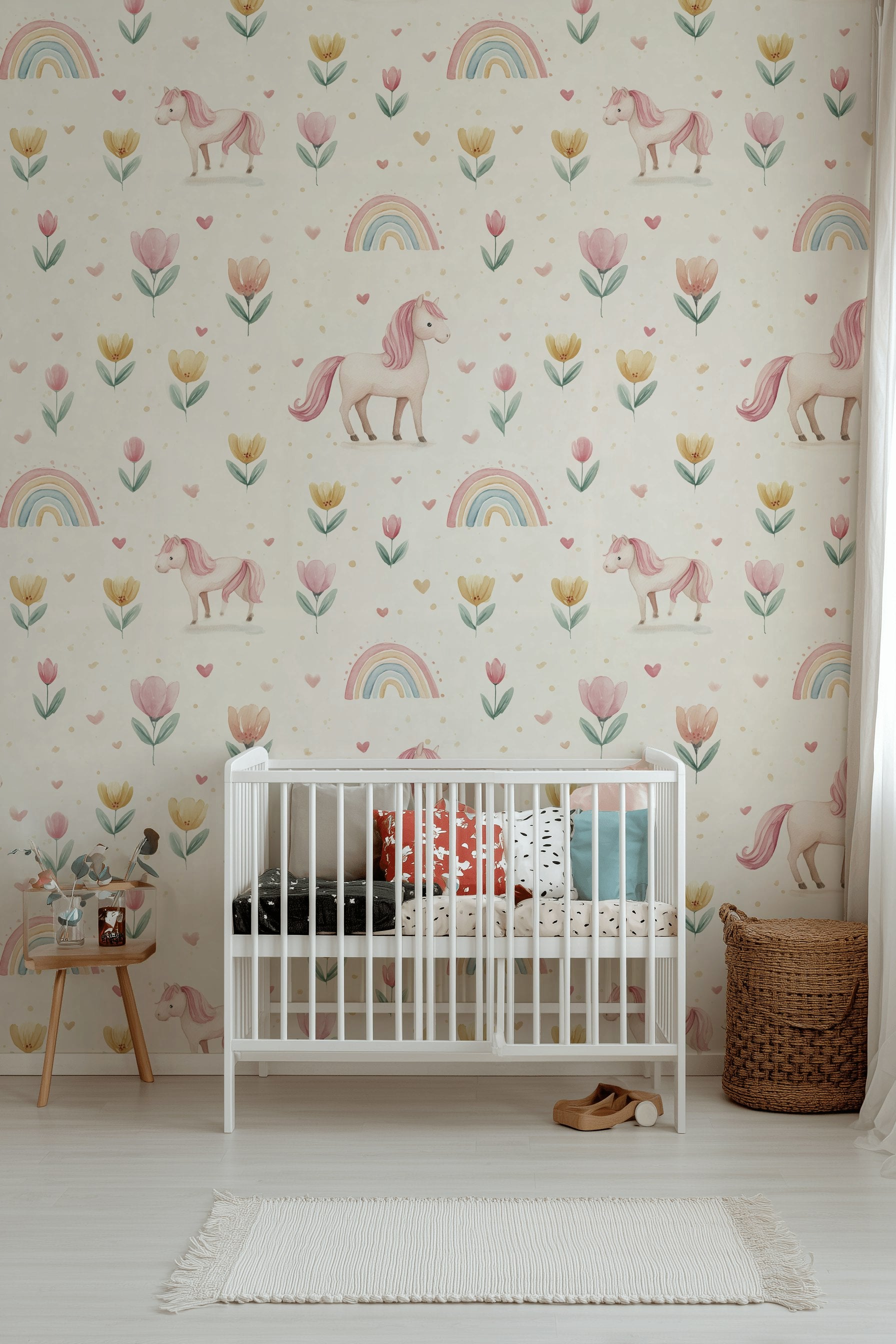 Unicorn Pastel Wallpaper Rainbow Whimsical Decorative Mural